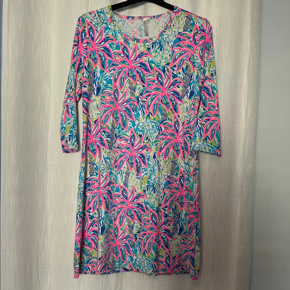 Lulu-B Pink and Aqua Tropical Shift Dress